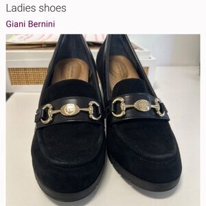 Giani Bernini Black Suede Loafers with Gold Accents